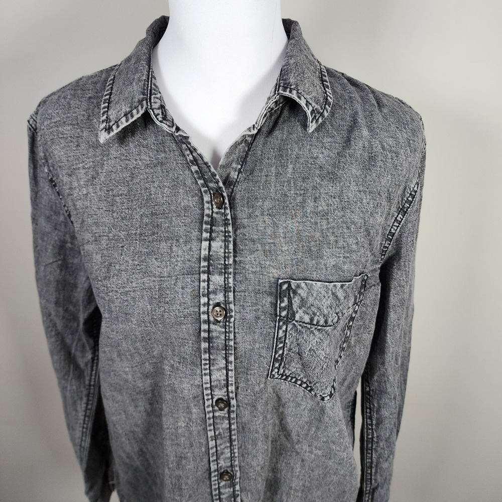 Dex Stonewash Denim Shirt Womens Medium Grey Streetwear Western Tencel Button Up - Picture 2 of 13